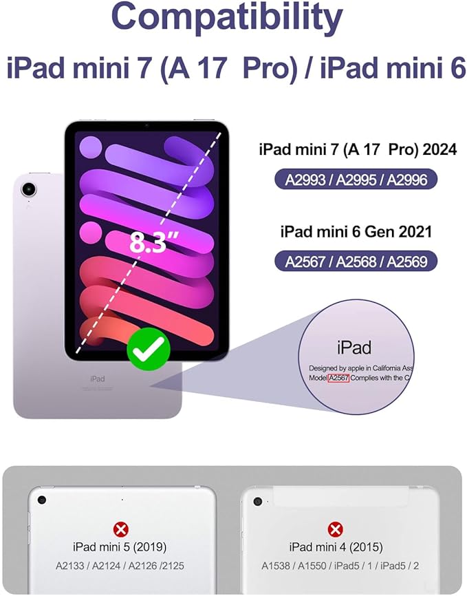 Case for iPad mini 7 (A17 Pro) 2024 & iPad mini 6 2021 Case, [Built-in Screen Protector][Auto Sleep/Wake][Pencil Holder] iPad mini 6th Generation 8.3-inch Soft Leather Flip Cover with Stand Purple