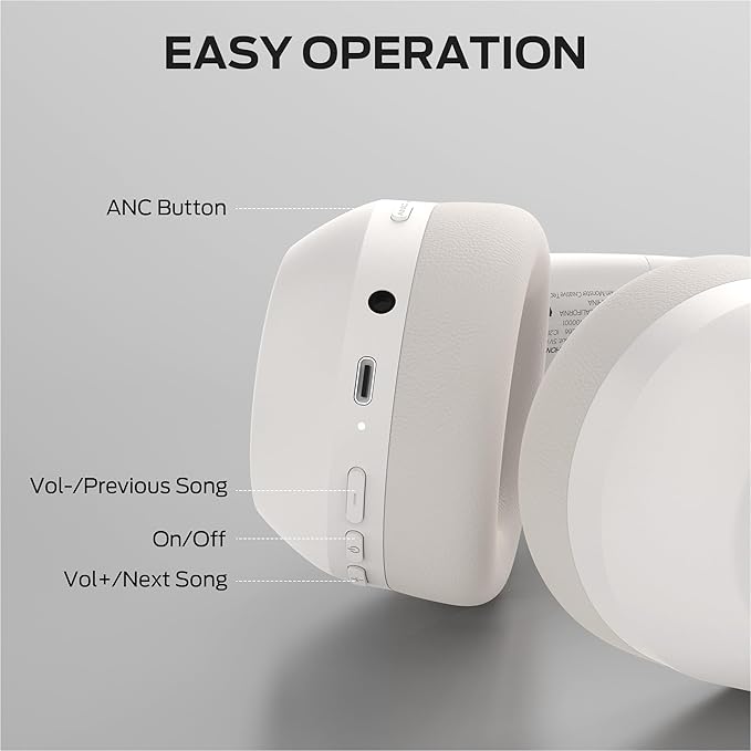 Monster Persona 6th ANC Active Noise Cancelling Headphones, Wireless Bluetooth Headphones Over Ear with HiFi Stereo Audio, 60H Playtime, Bluetooth 6.0, 3 EQ Modes for Travel Work, White