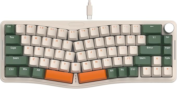 ATTACK SHARK AKS068 Wired Mechanical Gaming Keyboard 65% Alice Layout Hot-swapped Gasket Mount with RGB Backlit VIA Programmable Knob NKRO TKL AS Pre-lubed Clicky Blue Switch for Win/Mac(Green)