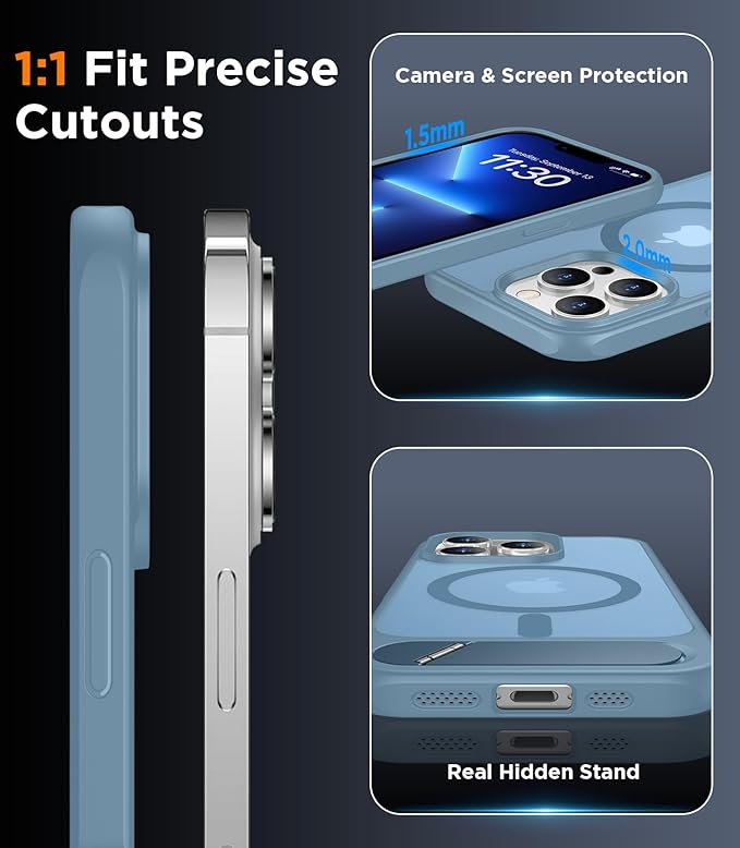 Magnetic Compatible with iPhone 13 Pro Max Case, [Built-in Invisible Kickstand][Compatible with MagSafe][Military Grade Shockproof] Slim Translucent Matte Phone Case for iPhone 13 Pro Max 6.7"