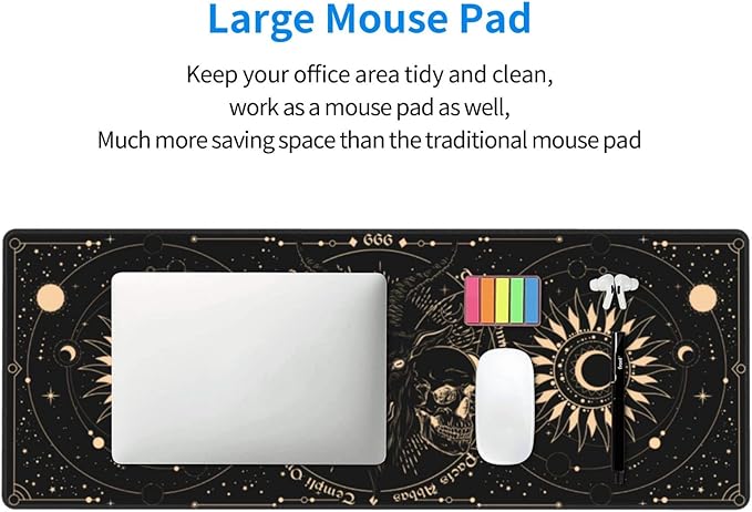 Sun and Moon Gothic Skull Goat Mouse Pad Extended Large Gaming Mouse Pad XL Oversized Desk Pad Stitched Edges 31.5 X 11.8 Inch