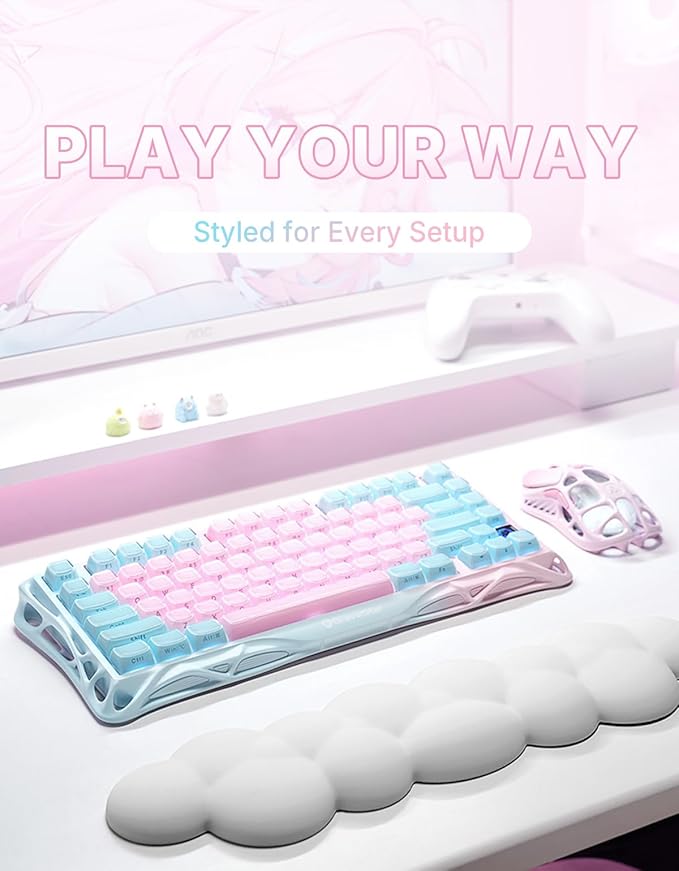 GravaStar Mercury K1 Lite 75% Gaming Keyboard, 2.4GHz/BT/Wired Tri-Mode Wireless Keyboard, Gasket Hot Swappable Mechanical Keyboard, Pre-lubed Linear Switches, Jelly Keycaps, RGB Backlit (Lumen Rose)