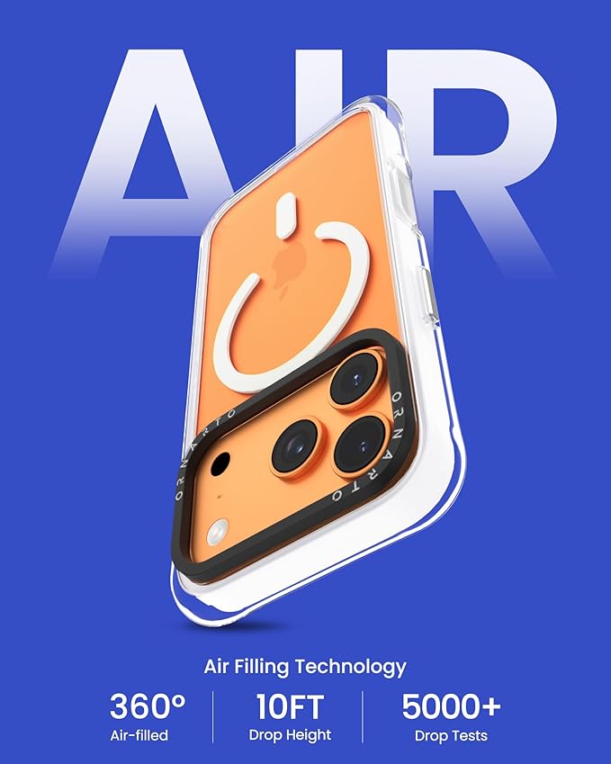 ORNARTO Air Case for iPhone 17 Pro Clear | Military-Grade Drop Protection | Camera Control Button | Compatible with MagSafe | Built-in Air Phone Cover - White