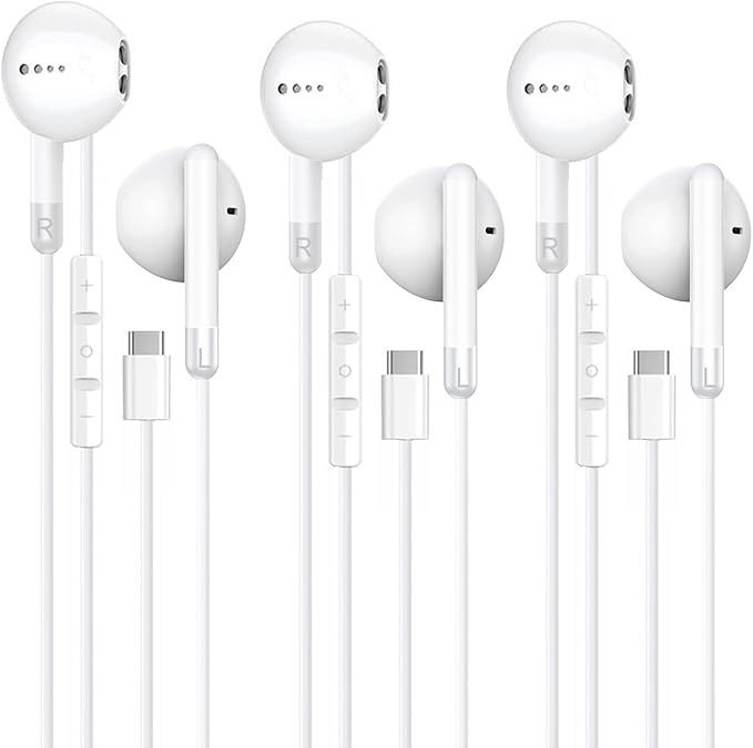 3 Pack of USB C Headphones [MFi Certified],Type C Earphones HiFi Stereo Wired Earbuds,Magnetic Noise Canceling in-Ear Headset with Microphone for iPhone 15/16/15 16 Plus/15 16Pro/15 16Pro Max