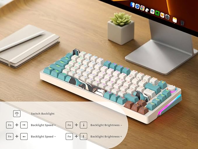 75% Brown Mechanical Gaming Keyboard, Compact 82 Key Hot Swappable with Knob, RGB Backlit OEM Profile, Wired USB-C Keyboard with Linear Switches for Windows Mac