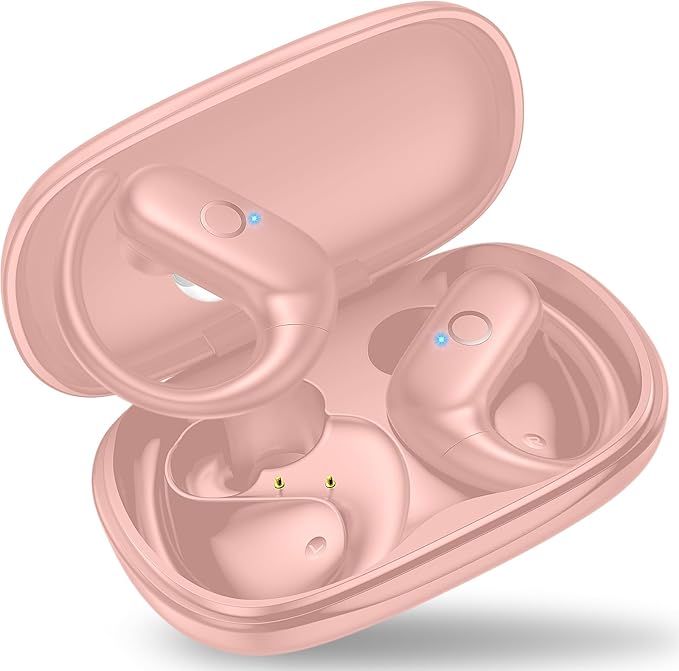 xiwxi Wireless Earbuds Bluetooth Headphones,Over Ear Buds for Sport with Deep Bass Sound,60Hrs Playtime Earphones Designed Comfort Fit with Earhooks for Running,Meeting,Workout-Pink