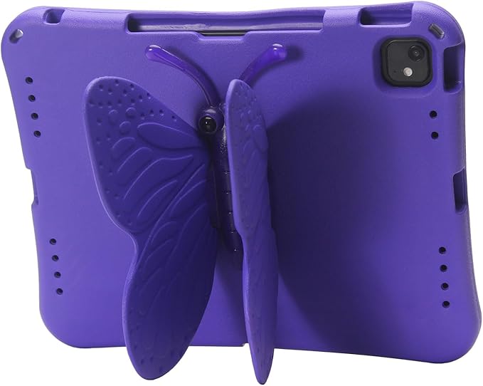 Butterfly Kids Case for iPad Air 13 Inch M3/M2 (2025/2024), iPad Pro 13 M5/M4 (2025/2024), iPad Pro 12.9 (2022/2021/2020/2018), 3D Cartoon EVA Foam Shockproof Stand Cover for Girls - Purple