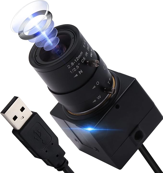 UHD 4K 30fps 2.8-12mm Varifocal Zoom Lens Mini Webcam, Plug and Play, Low Power Consumption USB Camera, Support OPENCV for Windows/Linux/Raspberry Pi/Mac