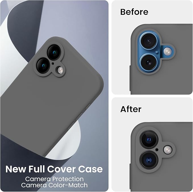 FireNova Designed for iPhone 16 Case, Silicone Upgraded [Camera Protection] Phone Case, Soft Anti-Scratch Microfiber Lining Inside, 6.1 inch, Space Gray