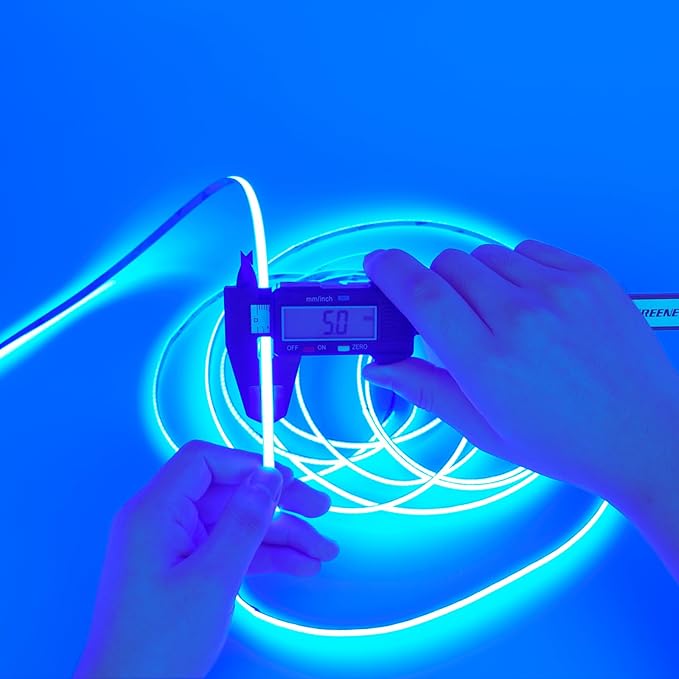 TOPAI 12V Thin 5mm Blue COB LED Strip Light Narrow 16.4ft Bright Uniform Dotless 400LEDs/M Adhesive Flexible Cuttable LED Tape for DIY, Bedroom, Under Cabinet Lighting