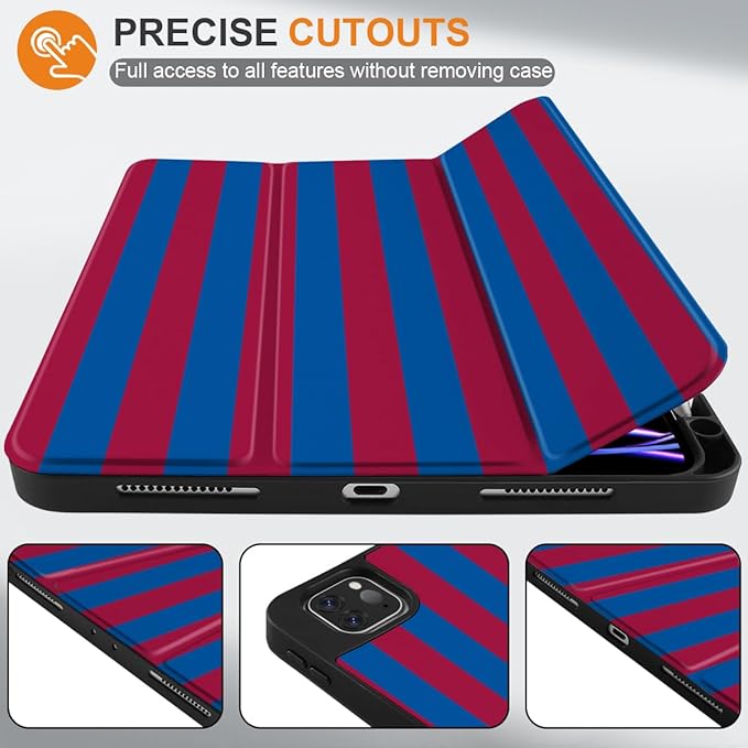 DONGKE Case for 2022/2021/2020/2018 iPad Pro 11 inch Gen 4/3/2/1 - Slim Protective Case - Built in Pencil Holder Support Charging - Trifold Stand & Sleep/Wake Cover- Red Stripes
