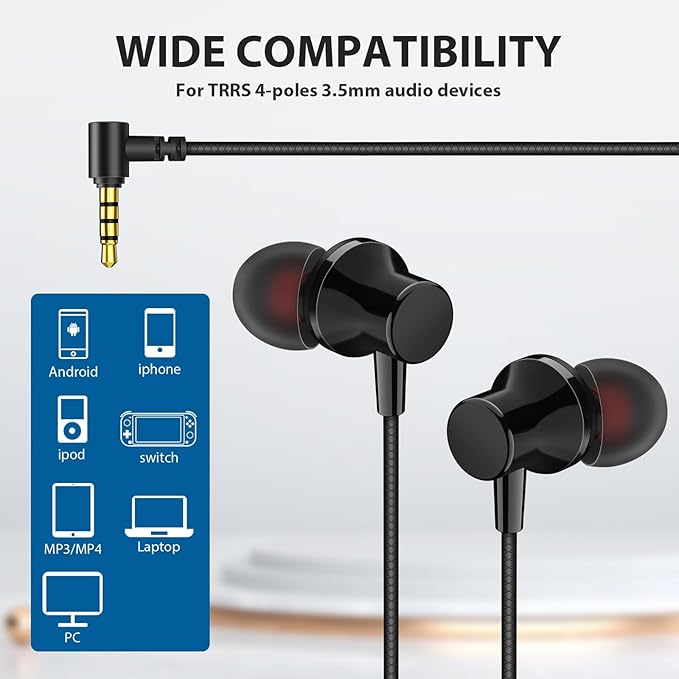 Wired Headphones Earphones for Laptop PC Chromebook Noise Isolating Ear Buds with 3.5mm Plug in Audio Jack Microphone HiFi Stereo Clear Call Volume Control for Kindle Fire/Switch/Android/MP3 School