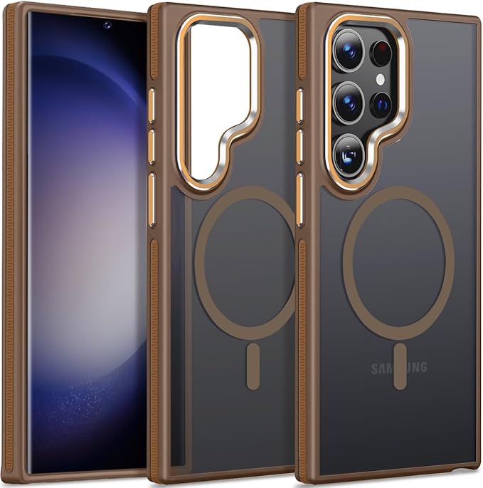 MALEWOLF Case for Samsung Galaxy S24 Ultra Compatible with Magsafe, Slim Matte S24 Ultra Phone Case [Enhanced Non-Slip Technology] [Drop Protection], Translucent Cover for Samsung S24 Ultra (Brown)