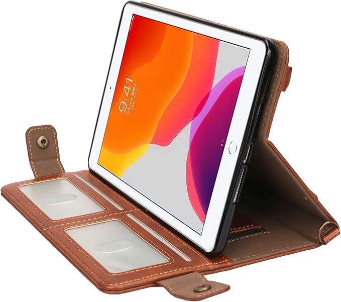 Handbag Case for Apple iPad 5/iPad 6 9.7", iPad Air 1st/2nd Generation Cases, Techcircle Folio Stand Crossbody Wallet Case with Pencil Holder, Hand Strap & Shoulder Strap Soft Protective Cover, Coffee