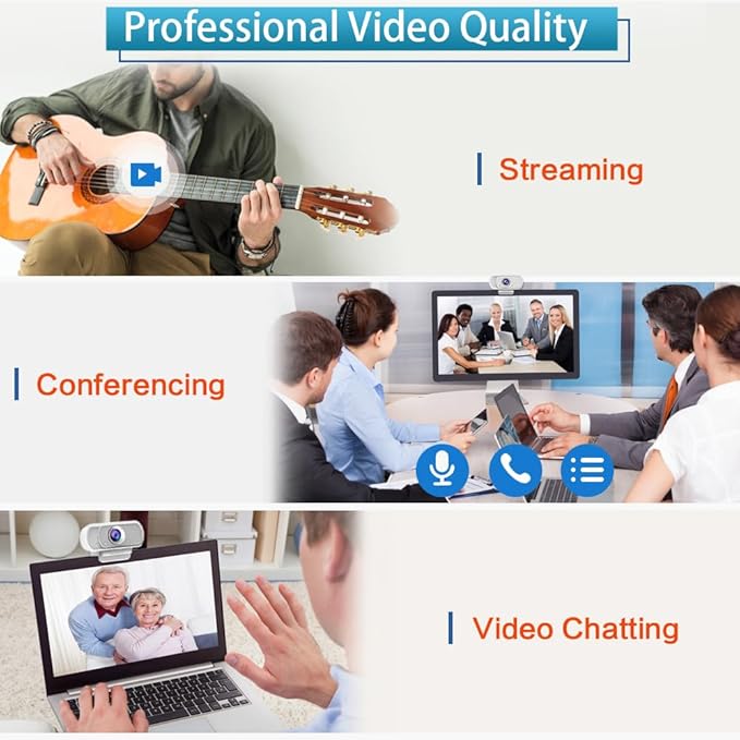 Webcam for PC, HD 1080P Webcam with Microphone, 110° Wide Angle USB Plug & Play - Noise Canceling for Video Calls, Streaming, Gaming - Built-in Privacy Shutter & Tripod