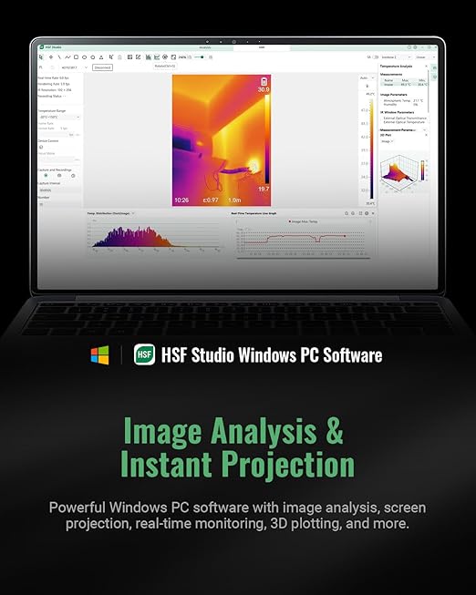 F2W Thermal Camera 640x480 Super Resolution, Thermal Imaging Camera 256x192 IR Resolution, IntellFault Intelligent Scene,3.2" Screen,25Hz,-4°F to 1022°F,App Image Transfer & PC Analysis,Case