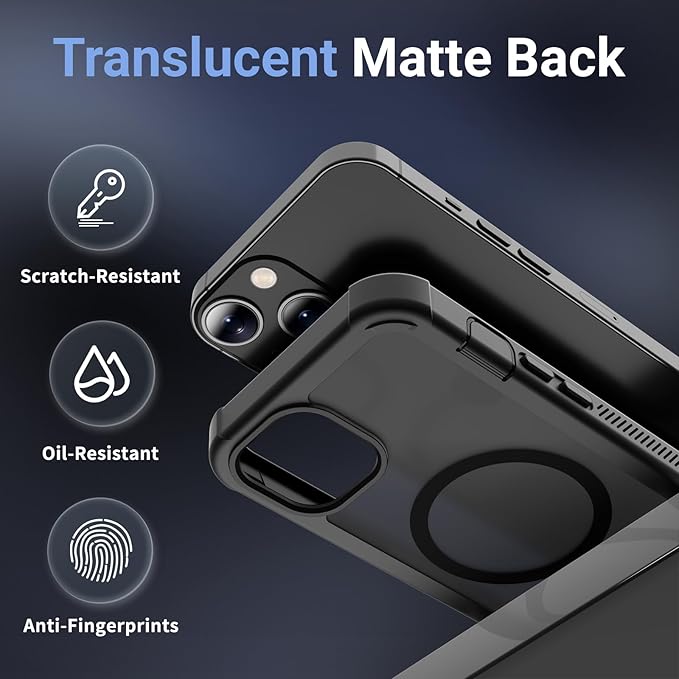 Magnetic for iPhone 13/14 Case,[Screen Protector] [Compatible with MagSafe][Military Grade Drop Protection][Heavy Duty Protection][Shockproof] 2-Layer Durable Bumper Phone Case 6.1"-Black