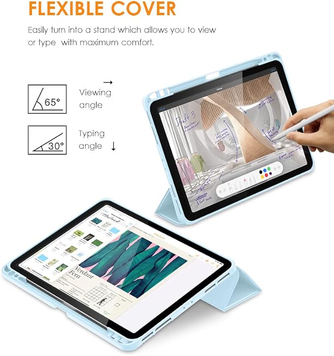 DTTO for iPad Pro 11 inch 4th/3rd/2nd/1st Generation 2022/2021/2020/2018 Case, Smart Slim Trifold Stand Soft TPU Back Cover with Built-in Pencil Holder, Also Fit iPad Air 5/4,Sky Blue