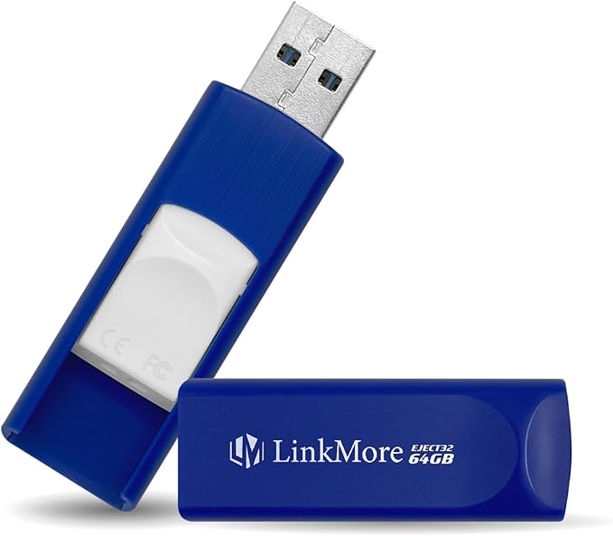 LinkMore 64GB (10 Pack) EJECT32 USB Flash Drive – USB 3.2 Retractable Memory Stick, Slide-Out Design, High-Speed Thumb Drive for PC, Mac, Laptop, Car Audio, Smart TV – Plug & Play, No Cap
