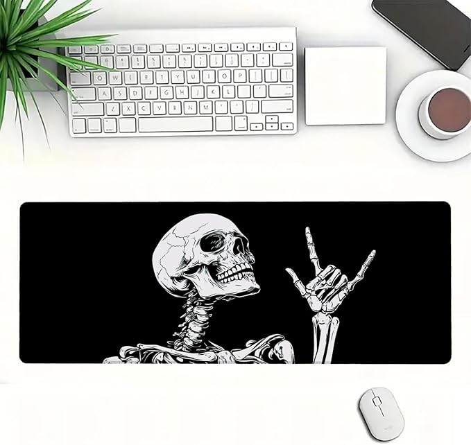 Skeleton Mouse Pad Large Rock Black White XL Mouse Pad Large Mousepad Extended Laptop Keyboard Mat Gaming Desk Pad Mouse Mat Compatible with Computer, Laptop, and Keyboard 31.5x11.8 Inch