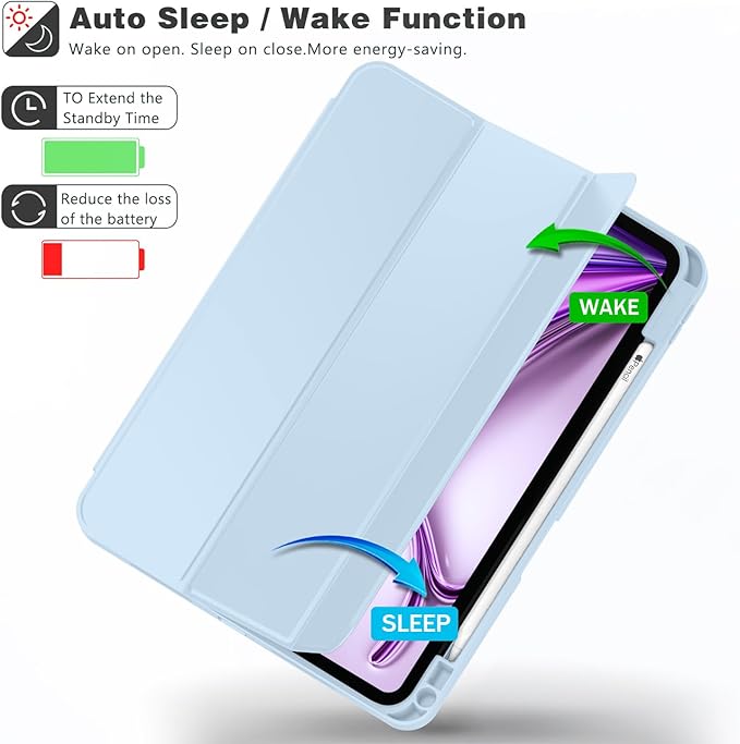 ZryXal New iPad Air 13 Inch Case M3 2025/M2 2024 with Pencil Holder, Trifold Stand Smart Case with Soft TPU Back,Auto Wake/Sleep(Sky Blue)