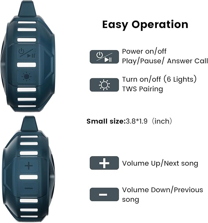 XLEADER X8, Upgraded, Portable Bluetooth Speaker, Certified IP67 Waterproof Shower Speaker, Silicone Case, 10W Bass, 24Hrs Playtime, Small, Floating, RGB Lights, Clip, for Pool Beach Kayak, Sea Blue