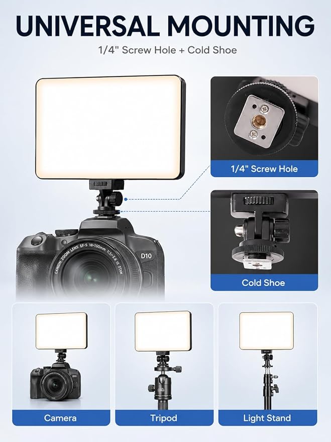 LED Video Light Panel, Dimmable DSLR Camera Light for Pictures Photo Video Recording with 4000mAh Rechargeable Battery, Cold Shoe, 240pcs Lamp Beads, CRI>95 2700K-6500K for Photography Live Streaming