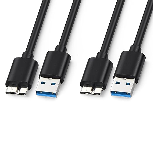 Smays 2-Pack USB 3.0 Micro B Cable, External Hard Drive Data Cord for Seagate, Toshiba, Western Digital WD My Passport, 3 ft