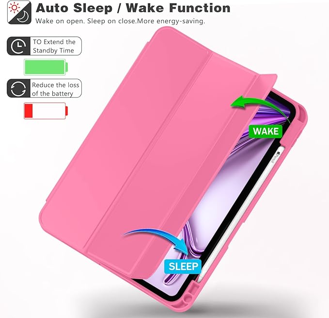 ZryXal New iPad Air 13 Inch Case M3 2025/M2 2024 with Pencil Holder, Trifold Stand Smart Case with Soft TPU Back,Auto Wake/Sleep(Peach Red)