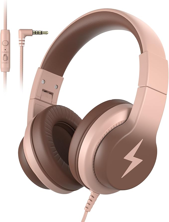 Candy Bila Kids Headphones, Wired Headphones for Kids Over Ear with Microphone, 85/94dB Volume Limiter Headphone for Girls Boys, Foldable Headphone for Learning & Entertainment, Gradient Brown