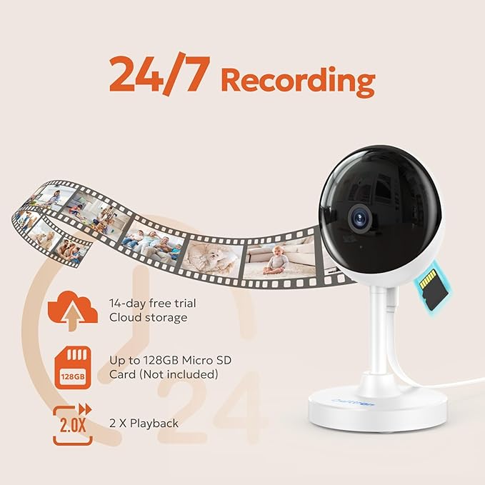 owltron Indoor Security Camera, 2K 3MP Cameras for Home Security with Motion Detection, Pet Cam & Baby Monitor with Night Vision, 2.4 GHz WiFi Two-Way Talk, Cloud/SD Storage, Compatible with Alexa