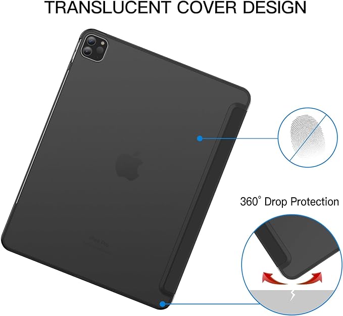 JETech Case for iPad Pro 12.9-Inch (6th/5th Generation, 2022/2021 Model), Slim Stand Hard Back Shell Smart Cover with Auto Wake/Sleep (Black)