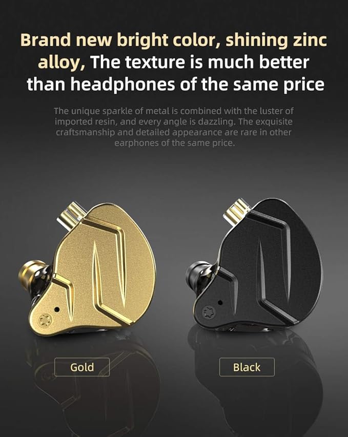 Kinboofi KZ ZSN PRO X 1BA 1DD Hybrid HiFi Earphone in Ear Headphone Monitor ZSN Prox Stereo Sound KZ IEM with Detachable Cable for Musician Drummer (Golden NO Microphone)……