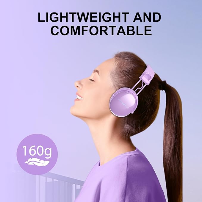 Wireless On-Ear Headphones, Active Noise Cancelling, Bluetooth 5.4, Hi-Res Sound, 55H Playtime, Lightweight and Comfortable, Foldable Design, for Home Office Travel, Purple