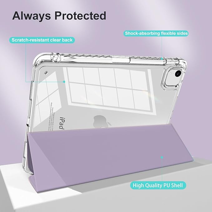 Case for iPad Air 13 inch 2024/2025/2026 M4/M3/2,Slim Smart Cover for 2022 iPad Pro 12.9 inch (4/5/6th Gen) with Pencil Holder,Trifold Stand with Clear Back Shell,Gentle Purple