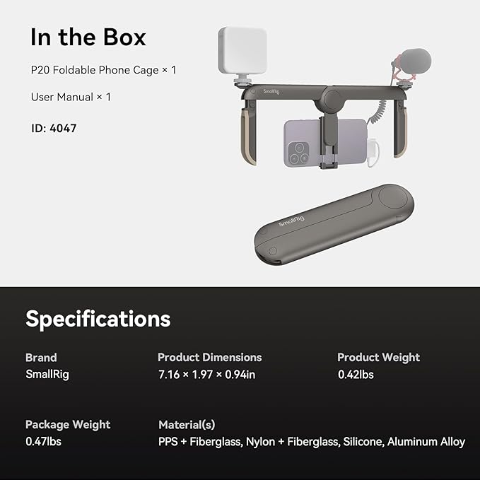 SmallRig P20 Foldable Universal Phone Cage, Smartphone Video Rig Filmmaking Vlogging Case Stabilizer for Videomaker Video-grapher for iPhone 17 16 15 14 13 for Samsung and Other Android Phones - 4047
