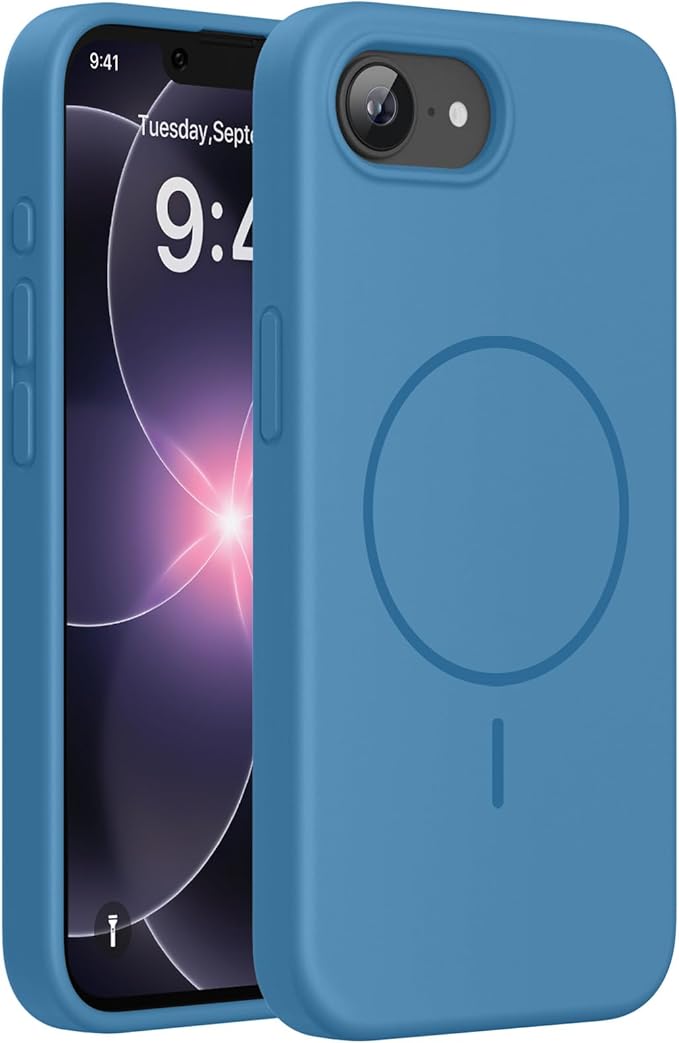 Miracase Magnetic for iPhone 17e Case & iPhone 16e Case, [Soft Anti-Scratch Microfiber Lining], Compatible with MagSafe, Silicone Shockproof Protection Phone Case for iPhone 17e/16e, Capri Blue