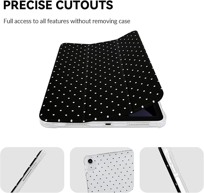 Lovmooful Compatible for iPad 11th 11-Inch A16 (2025),iPad 10 (10.9-Inch,2022 Model,10th Generation) Case with Pencil Holder Cute Polka Dot Aesthetic Design Soft TPU Trifold Stand Protective-Black