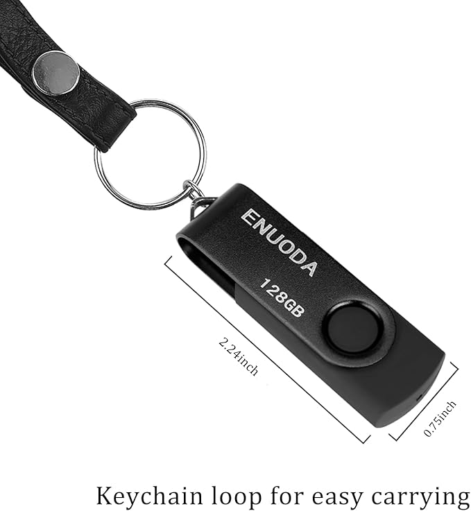 128GB Flash Drive ENUODA 1 Pack Thumb Drive 128GB Swivel Design USB 2.0 Memory Stick Data Storage Jump Drive Pen Drive for Laptop PC Computer (Black)