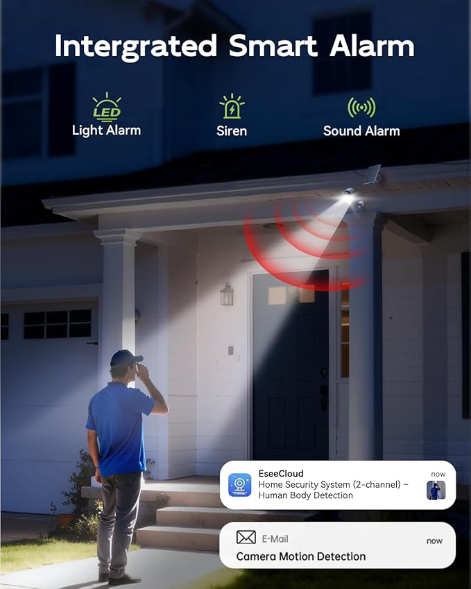 3K 4MP Security Cameras Outdoor Wireless, Solar Powered Cameras for Home Security, No Subscription, Smart Detection, Color Night Vision, 2-Way Talk, 2.4/5GHz WiFi, 32GB Local Storage