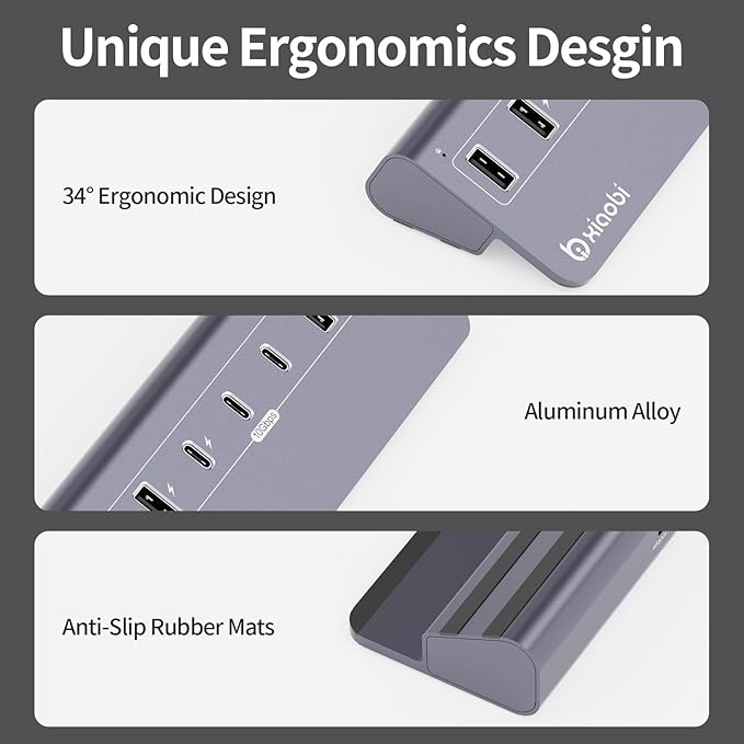 USB C Hub,Powered USB Hub with 5V 3A Power Adapter, 10Gbps USB Splitter with 4 USB-A and 3 USB-C Ports, 7-Port Type C Multiport Adapter for MacBook Air/Pro, iPhone 16/15, Laptop and More