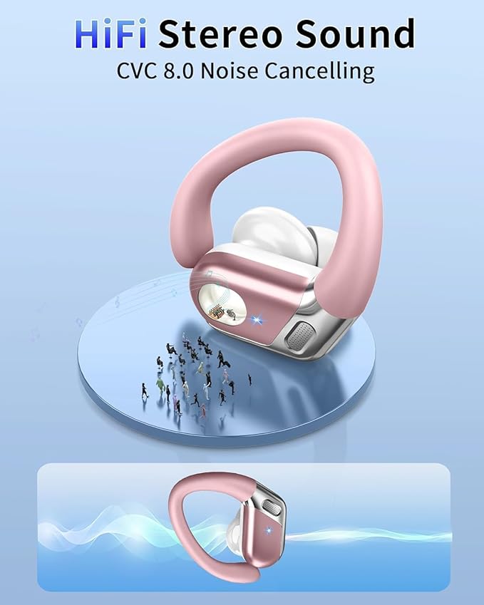 Wireless Earbuds, Bluetooth 5.4 Headphones Sport, 50H Deep Bass Sound Over Ear Buds with 4 ENC Noise Cancelling Mic, Dual LED Display, IP7 Waterproof Earphones with Earhook for Workout/Running/Gym