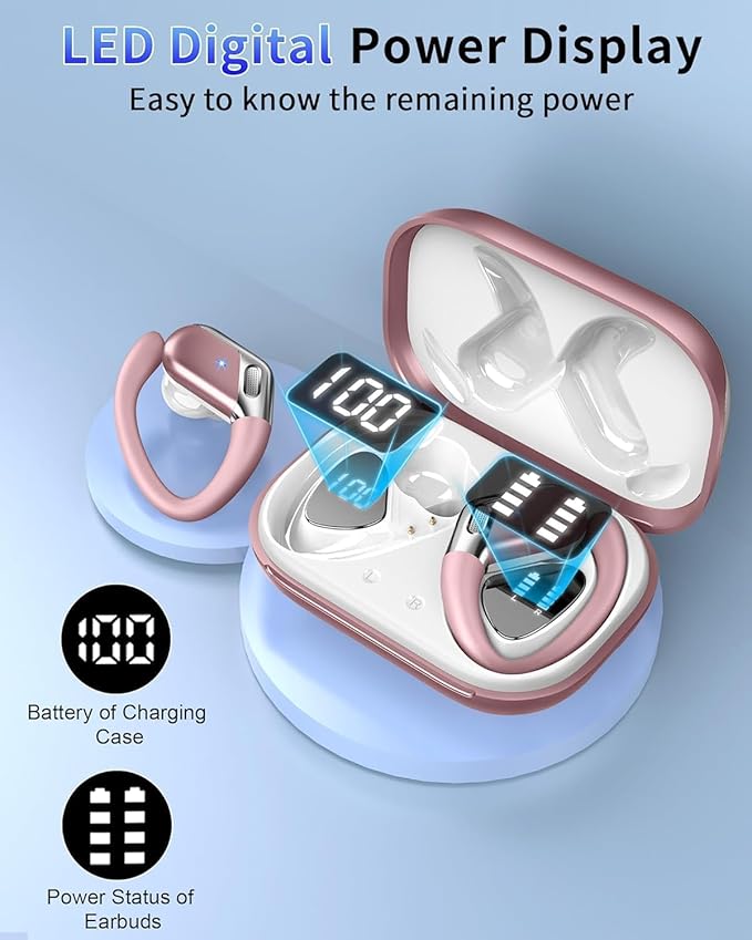 Wireless Earbuds, Bluetooth 5.4 Headphones Sport, 50H Deep Bass Sound Over Ear Buds with 4 ENC Noise Cancelling Mic, Dual LED Display, IP7 Waterproof Earphones with Earhook for Workout/Running/Gym