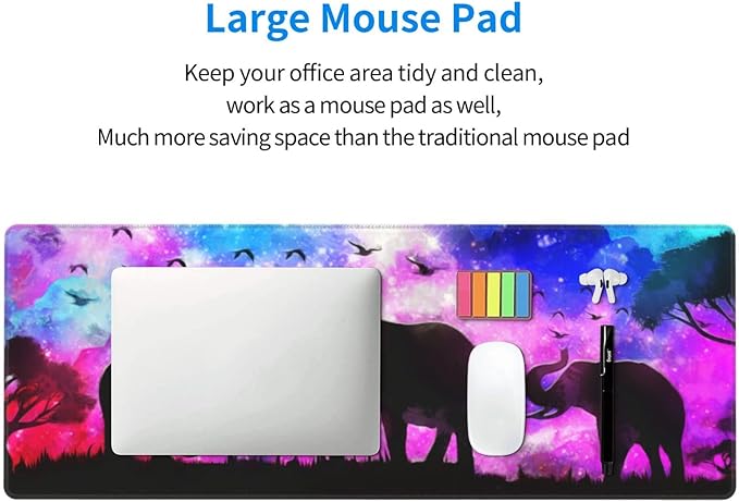 Abstract Elephant Forest Landscape Mouse Pad Extended Large Gaming Mouse Pad XL Oversized Desk Pad Stitched Edges Non-Slip Mat 31.5 X 11.8 Inch