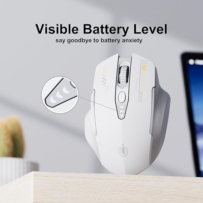 Uineer Wireless Bluetooth Mouse,[Upgraded] Rechargeable Computer Mice (BT 5.0/4.0+2.4G Hz) with Visible Battery Level, 4 Adiustable DPl, Portable PC Mouse for MacBook Chromebook
