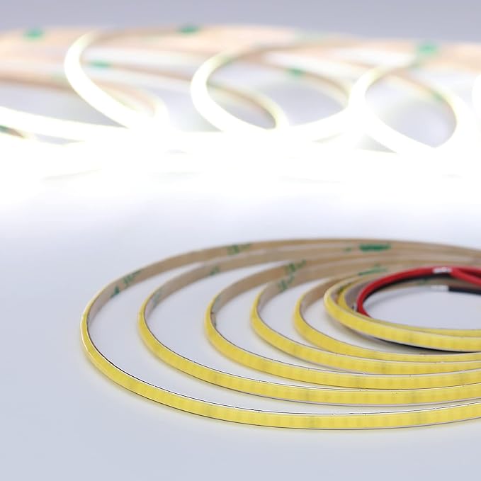 TOPAI 12V Thin 3mm COB LED Strip 6000K Cool White 16.4ft Bright White CRI>90 Uniform Dotless 400LEDs/M Adhesive Flexible Cuttable LED Tape Light for DIY, Bedroom, Under Cabinet Lighting