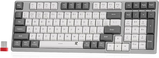 Redragon BK7114 Low-Profile Wireless Computer Keyboard, 98 Keys Slim Office PC Scissors Mechanism Keyboard w/ 2.4G BT Wireless Connection, Tactile Quiet Keystroke, Mixed Color Keycaps