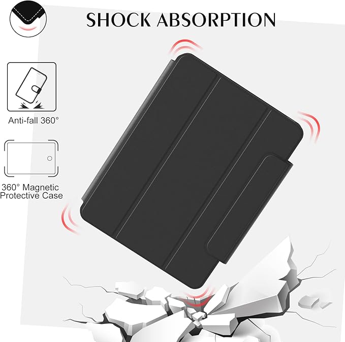 ZENLU iPad Pro 11 inch Case with Removable Magnetic Folio Cover, Premium PU Leather, Multiple Angles Stand, Pencil Slot Charging Support, Full Protective Case for 11" (1/2/3/4 Gen) iPad Pro (Black)