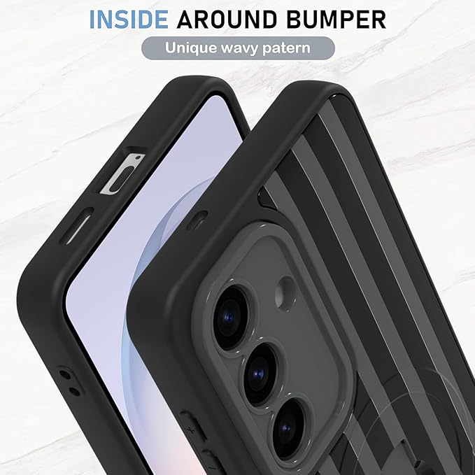 KANGHAR Compatible with Samsung Galaxy S26 Case, Support for MagSafe, Silicone Stripes Cute Pattern, Wristband Kickstand Camera Protection Soft Slim Cover for Girls Women -Black