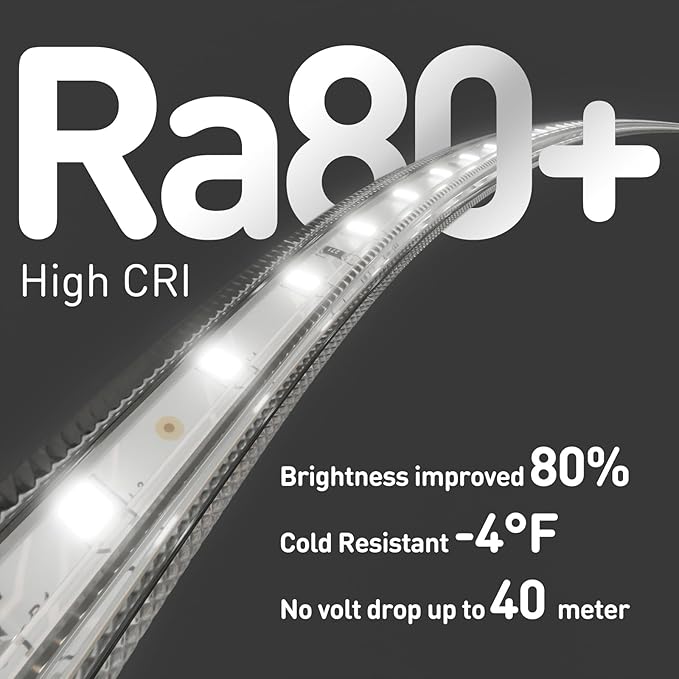 Shine Decor LED Strip Light Easy Connectable, 6000K Cool White Cold Resist Weatherproof Plug-in for Indoor Outdoor, 101 LM/FT Dimmable Bright Eco Rope Lighting 131FT, 120V Whole Set ETL Listed